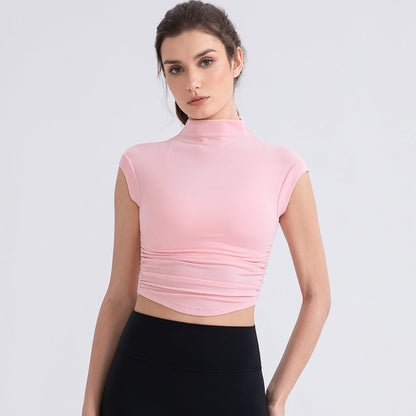 Irregular Asymmetric Half Turtleneck Sleeveless Yoga T shirt Women Breathable Exercise Vest Short Workout Running Top