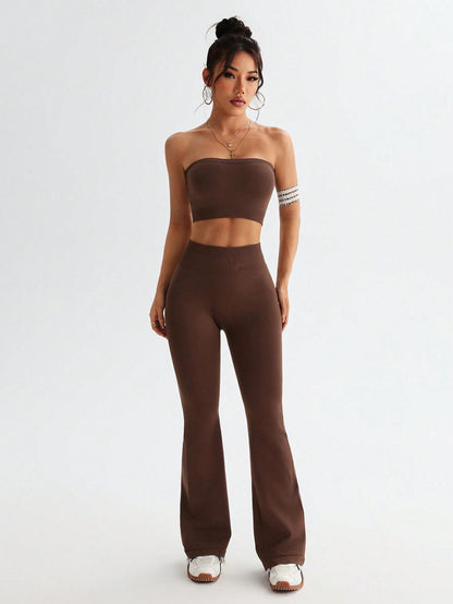 Vest Wide Leg Tight Seamless Hip Lifting Yoga Bell Bottom Pants Two Piece Sets Abdominal Shaping High Waist Bootcut Casual Exercise Yoga Clothes