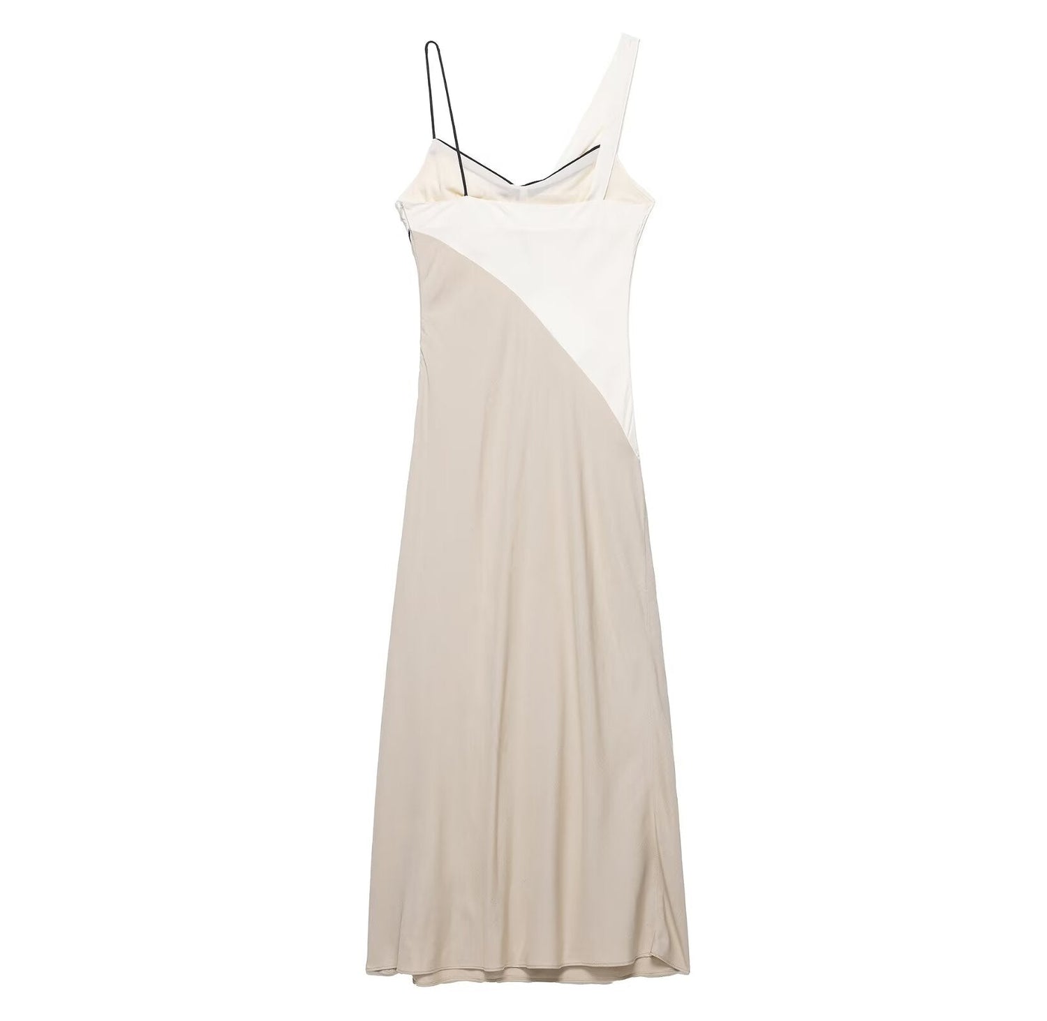 Women Clothing Summer Elegant Sexy V neck Mid Length Strap Stitching Midi Dress