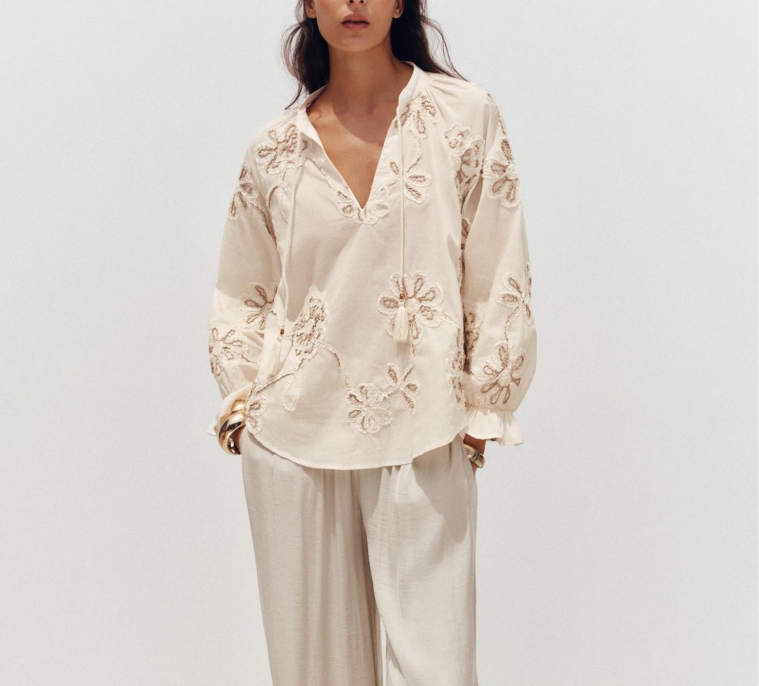 Women Clothing Spring Sweet Floral Embroidered Mini Shirt