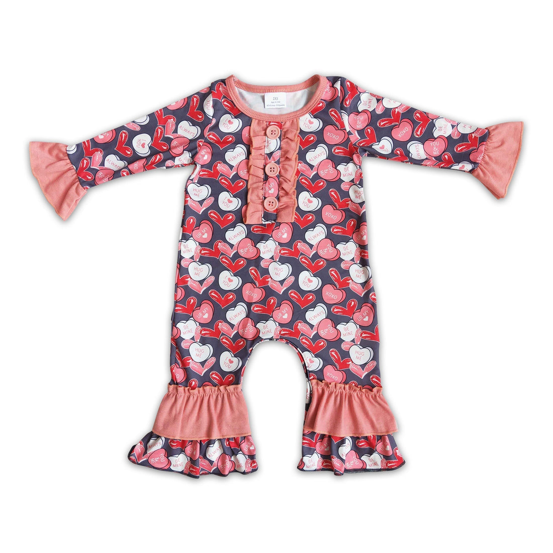 Heart print long sleeve baby girls valentine&
