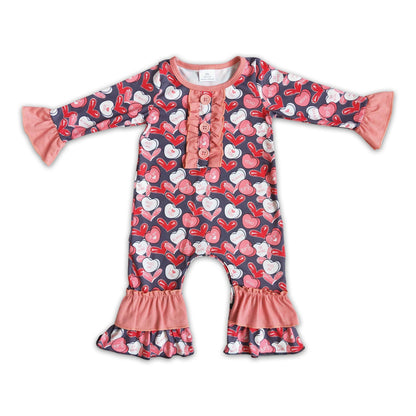 Heart print long sleeve baby girls valentine&