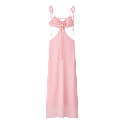 Women Clothing Summer Sexy Floral Decoration Cropped Outfit Sling Dress