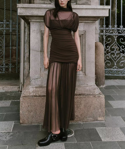 Summer Floral Ribbon Silk Net Stitching Dress
