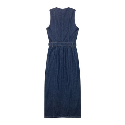 Women Wear Wild with Belt Denim Dress