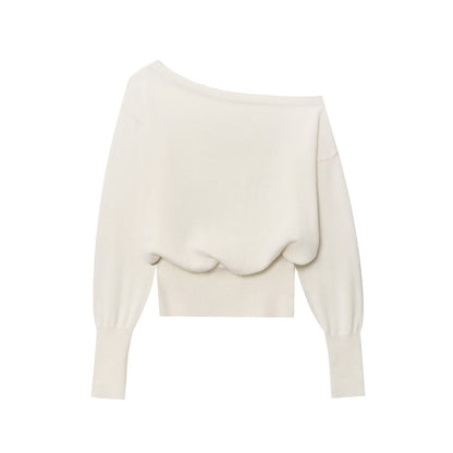 Elegant Women off Shoulder Loose Slim off Shoulder Bottoming Sweater