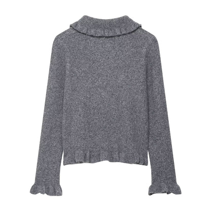Early Autumn Women Clothing Commuting Solid Color Laminated Decoration Knitwear Coat