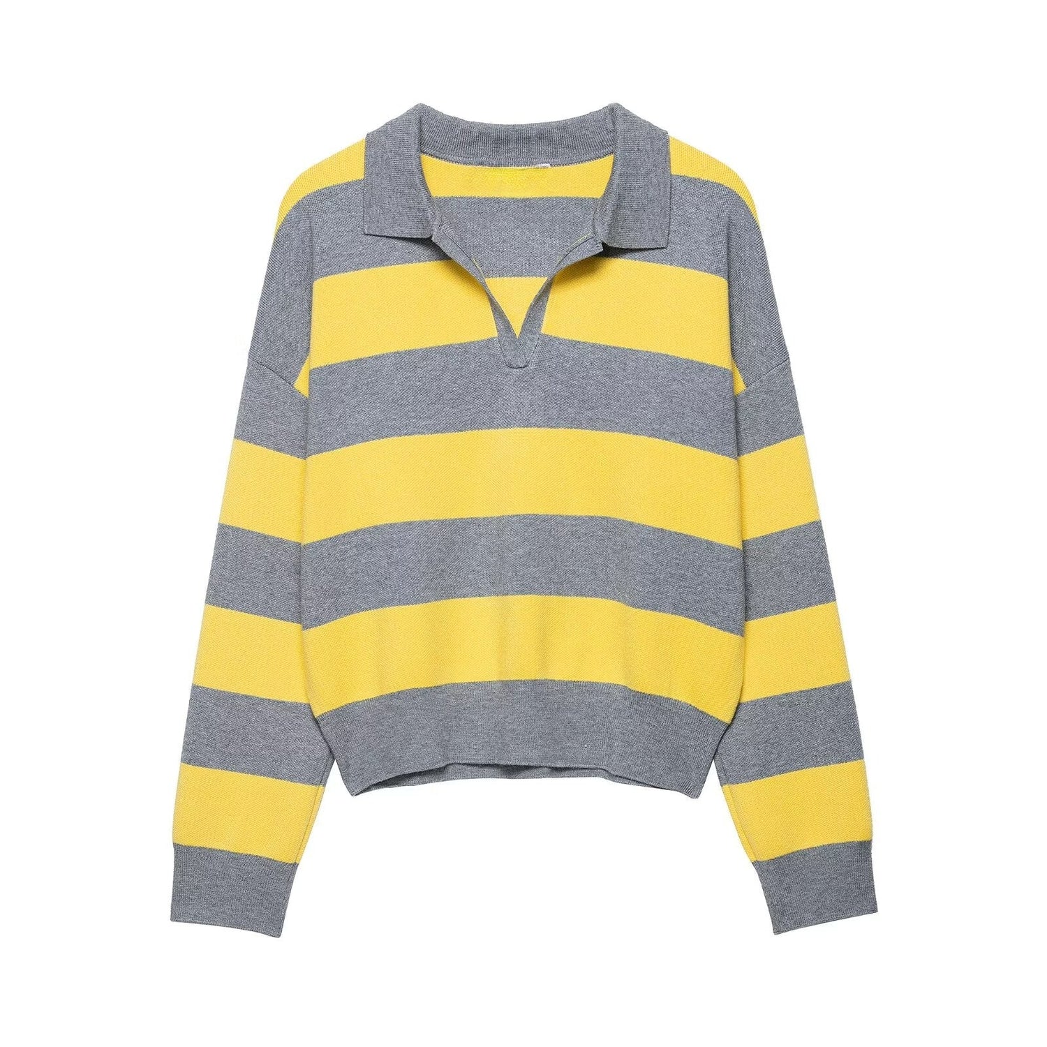 Fall Women Clothing Striped Polo Shirt Collar Sweater