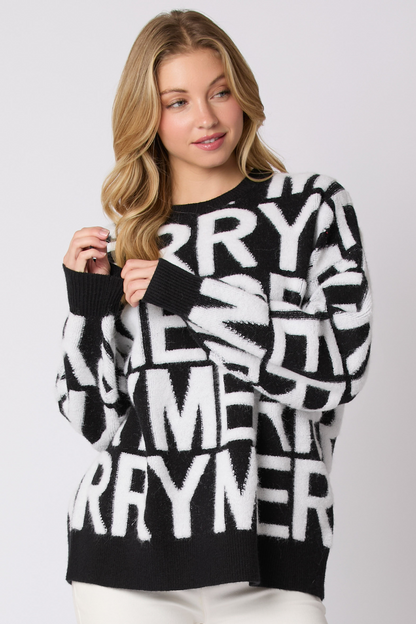 Autumn Winter Women Clothing Christmas Letter Graphic Loose Pullover Long Sleeved Top