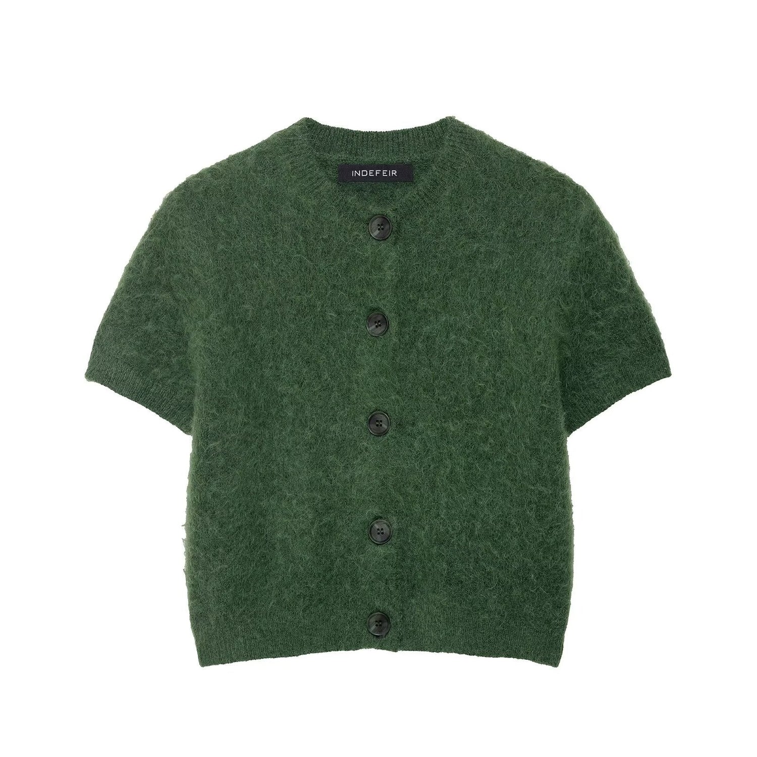 Early Autumn Women Clothing Office round Neck Short Sleeves Single Breasted Knitwear