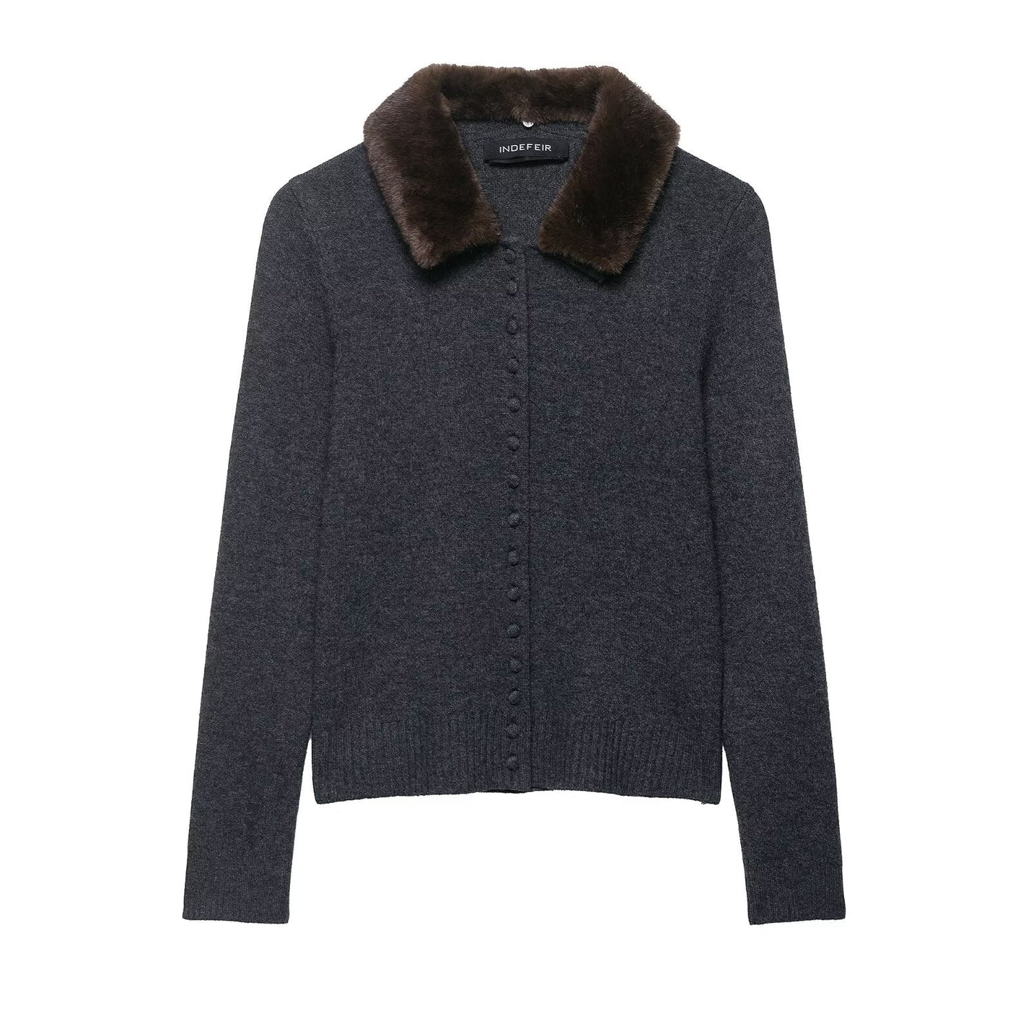 Fall Women Clothing Artificial Fur Effect Collared Knitted Coat