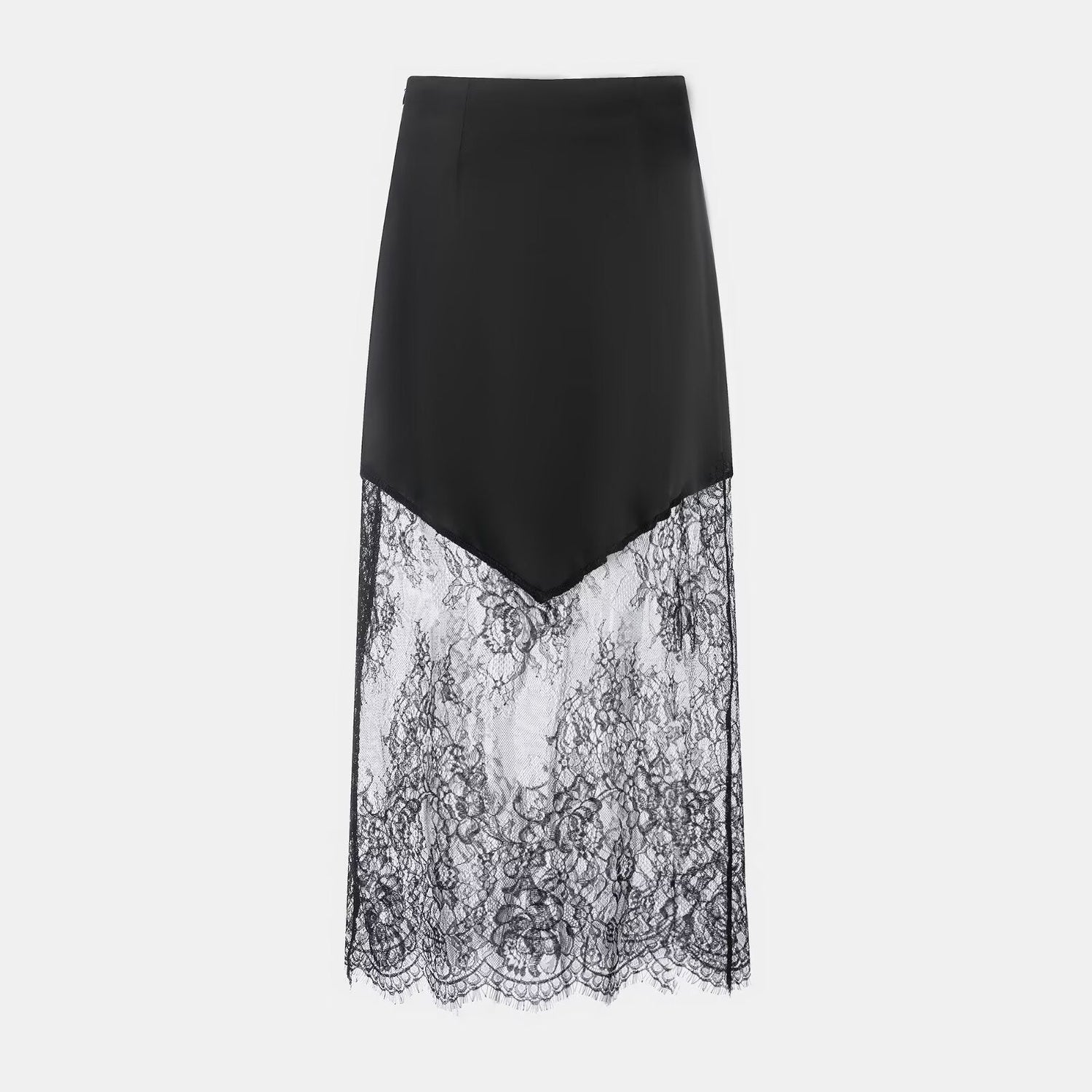 Women Clothing Winter Sexy See through Lace Stitching High Waist Skirt Long Skirt