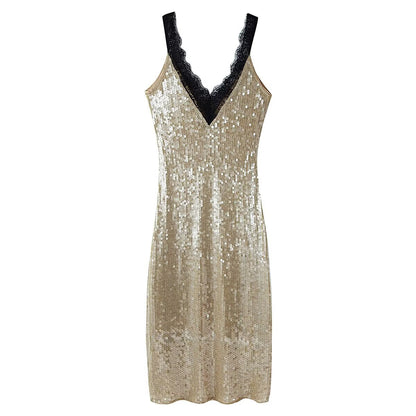 Women Clothing Top Beads Decoration Lace Dress
