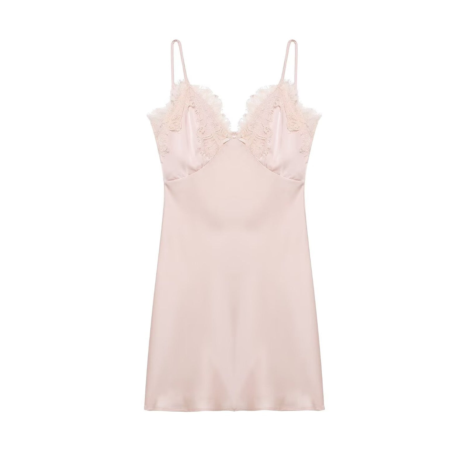 Early Spring Women Clothing Elegant Fashionable Slimming Silk Satin Lace Stitching Cami Dress