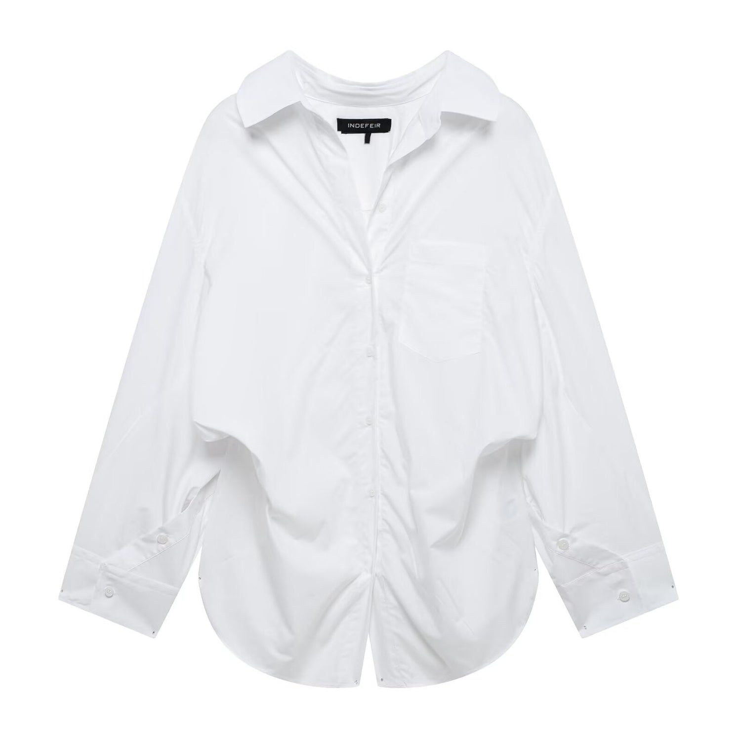 Women Clothing Patchwork Striped Poplin Loose Collared Long Sleeves Shirt