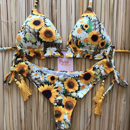 Bikini Swimsuit Printed Tassel Bikini Swimwear