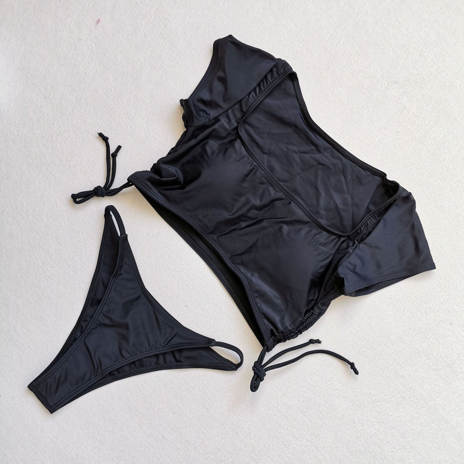 New Sexy Short Sleeved Bikini Split Swimsuit Women Solid Color Nylon Swimsuit