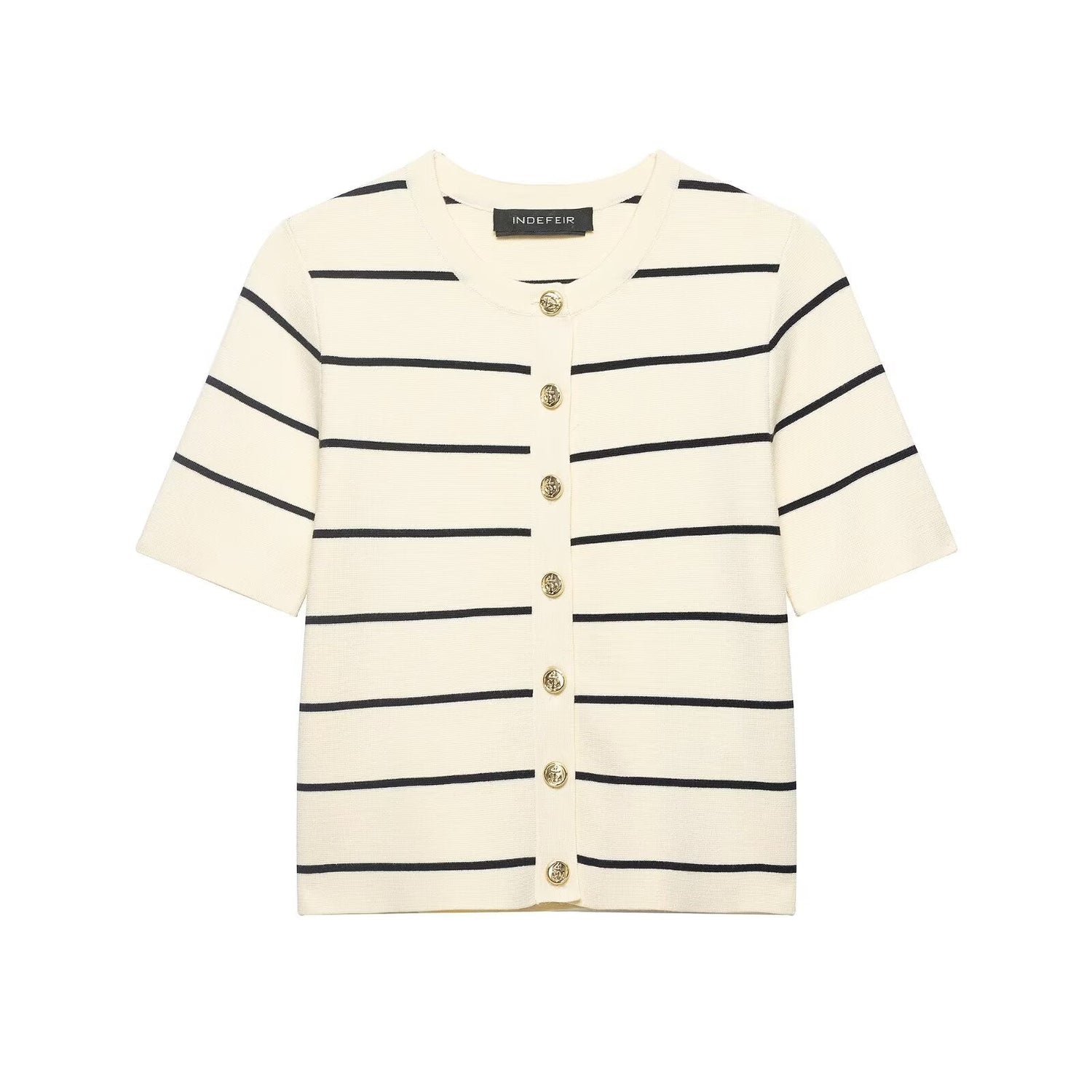 Women Striped Short Sleeved Knitted Jacket Mini Skirt Stes