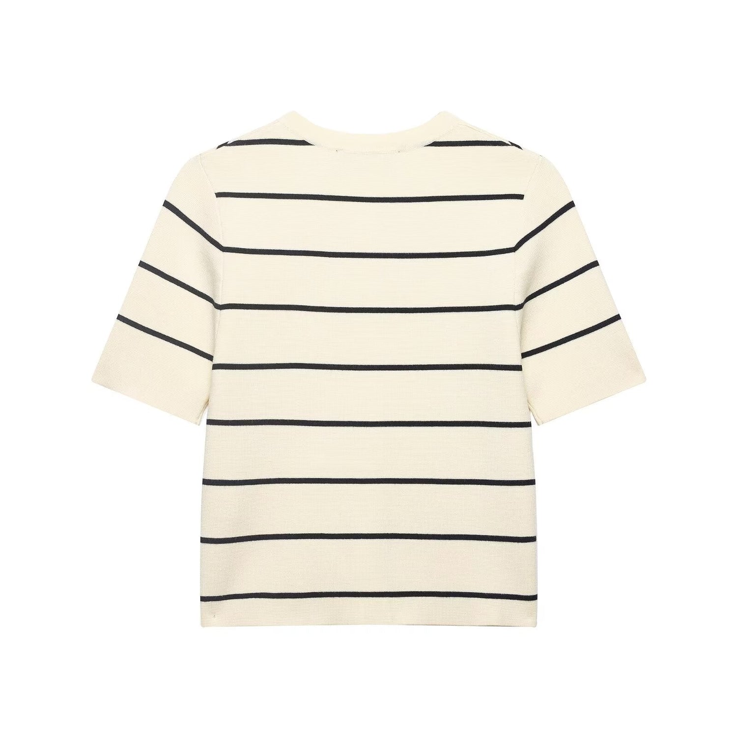 Women Striped Short Sleeved Knitted Jacket Mini Skirt Stes