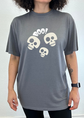 Spun Bamboo Halloween Boo unisex bamboo viscose organic cotton short sleeve graphic T-shirt with spooky print design.