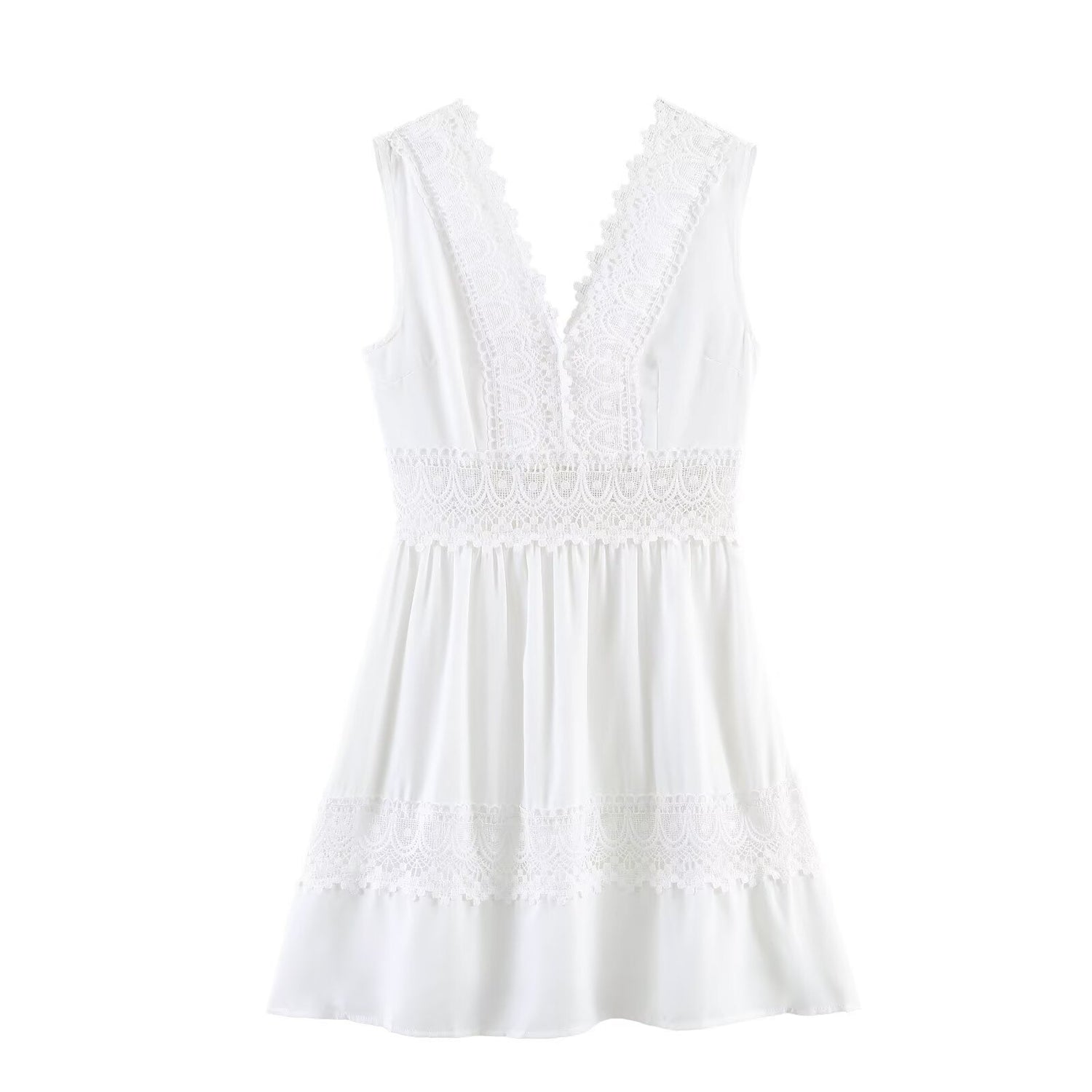 Summer Slim Waist Lace Short Stitching Dress