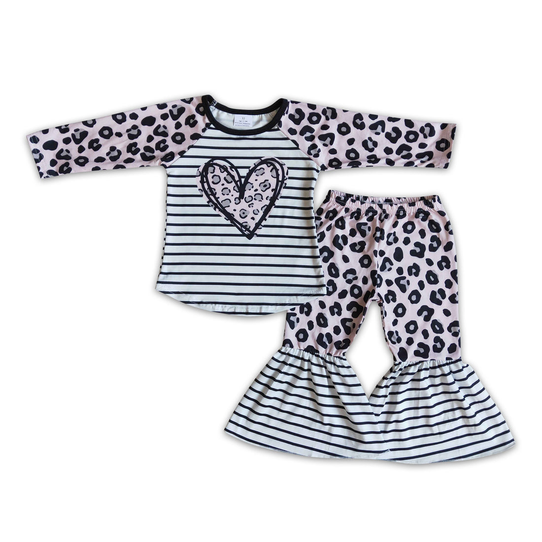 Heart print leopard bell bottom pants kids girls boutique valentine&