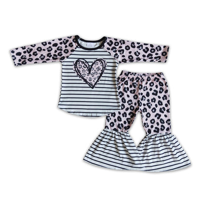 Heart print leopard bell bottom pants kids girls boutique valentine&