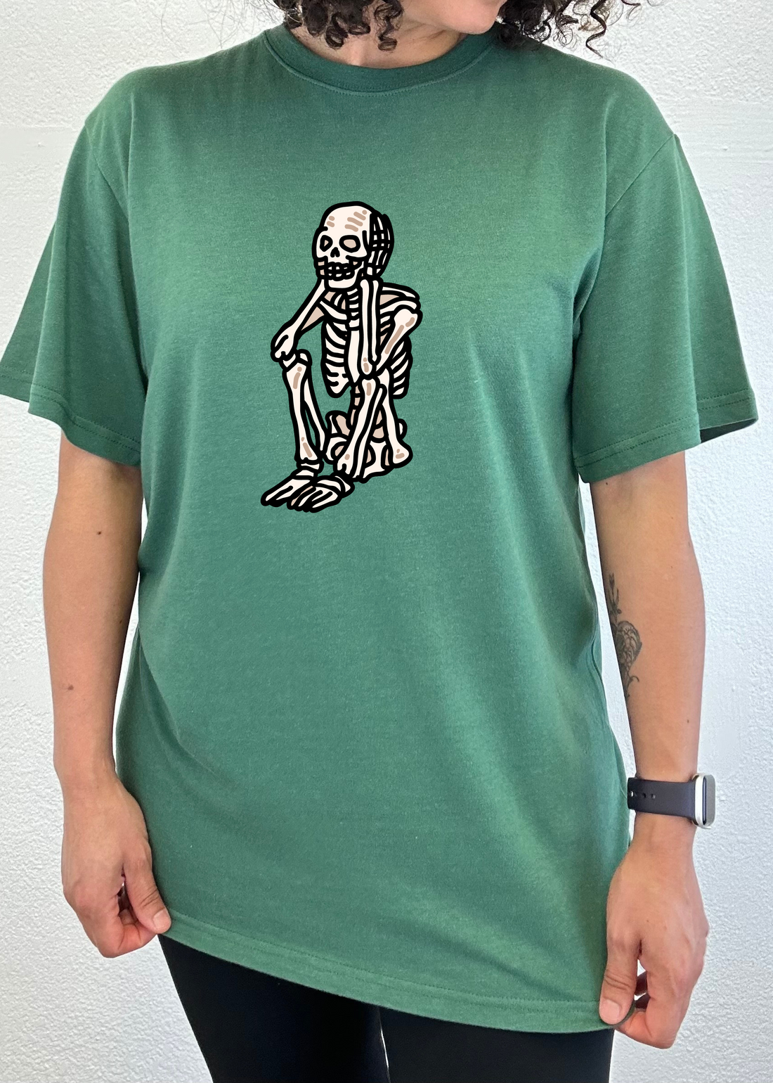 Mens Sad Skeleton Halloween graphic T-shirt by Spun Bamboo, short sleeve design in organic cotton and bamboo viscose fabric.