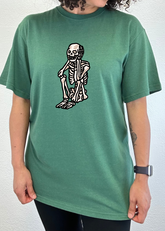 Mens Sad Skeleton Halloween graphic T-shirt by Spun Bamboo, short sleeve design in organic cotton and bamboo viscose fabric.
