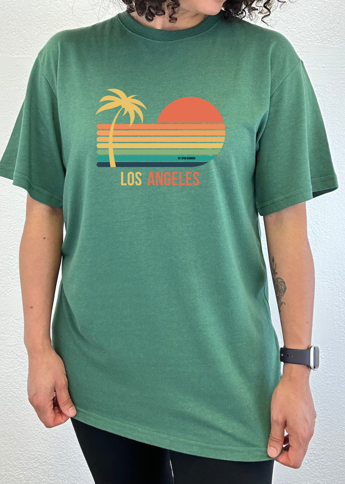 Unisex Los Angeles graphic T-shirt by Spun Bamboo featuring printed design on bamboo viscose and organic cotton fabric.