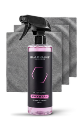 16oz Blackline Car Care Crystal Glass Cleaner bottle, clear liquid cleaner for spotless automotive glass surfaces.