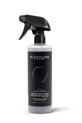 Blackline Car Care BLACKLINE® Blackout Trim & Tire Dressing spray in a 16oz bottle, designed for enhancing trim and tires.