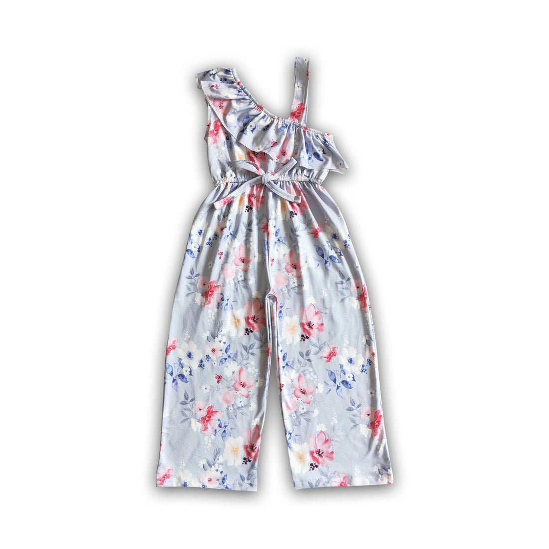 Floral one off shoulder ruffle pants baby girls jumpsuit