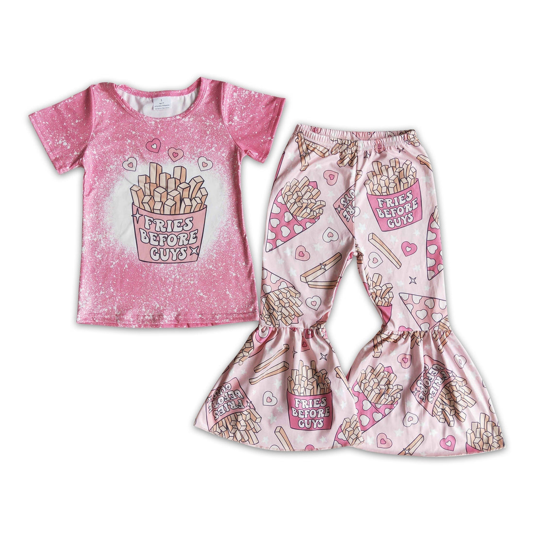 Fries before guys heart print shirt bell bottom pants girls valentine&