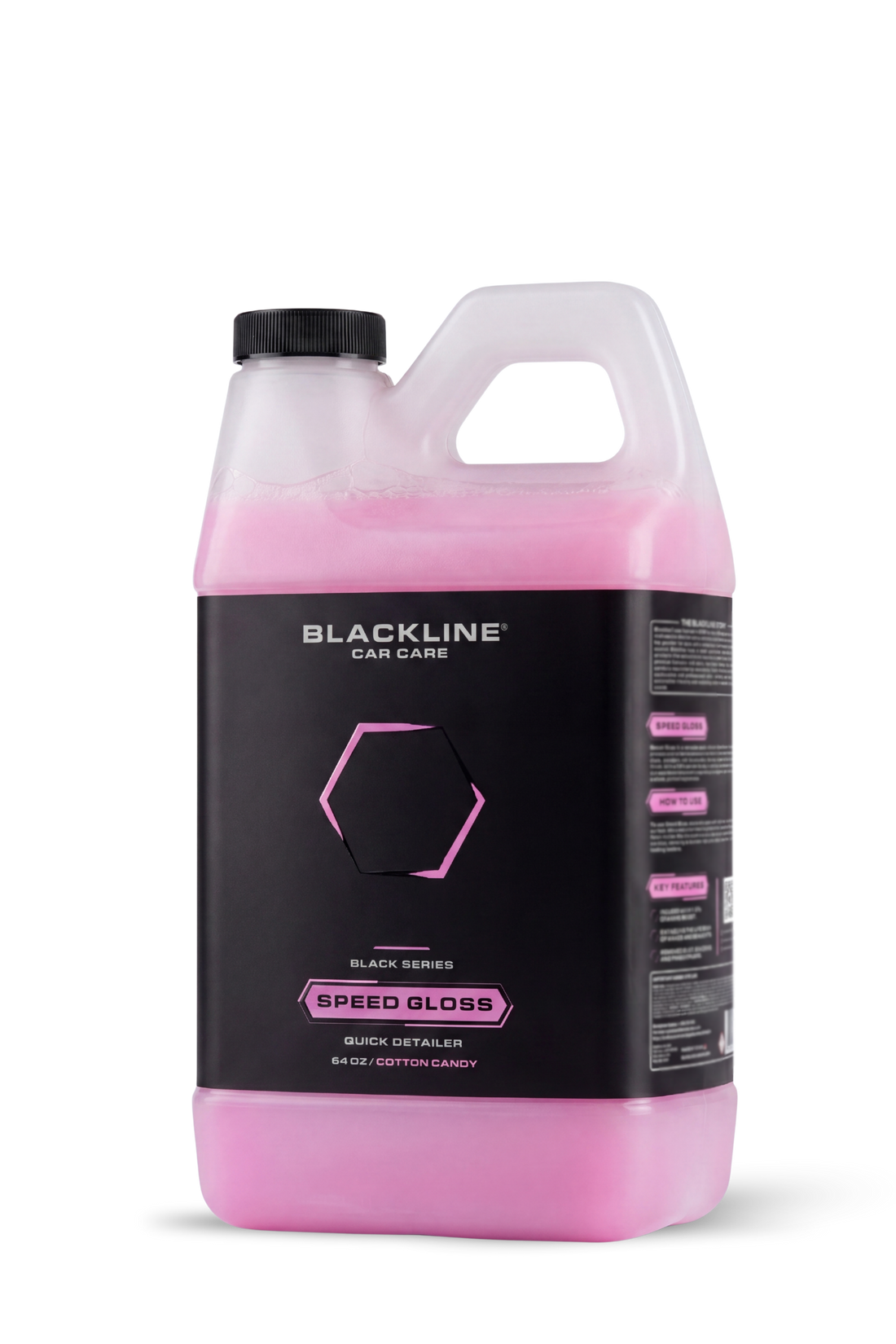 Blackline Car Care BLACKLINE® SPEED GLOSS Quick Detailer showing a sleek, polished vehicle surface with a glossy finish.