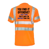 Reflective safety T-shirt by Armed American Supply with "Happier Than You" slogan, featuring reflective details for visibility.