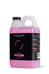 Blackline Car Care BLACKLINE® Crystal Glass Cleaner bottle, clear spray container with blue liquid for streak-free glass cleaning.