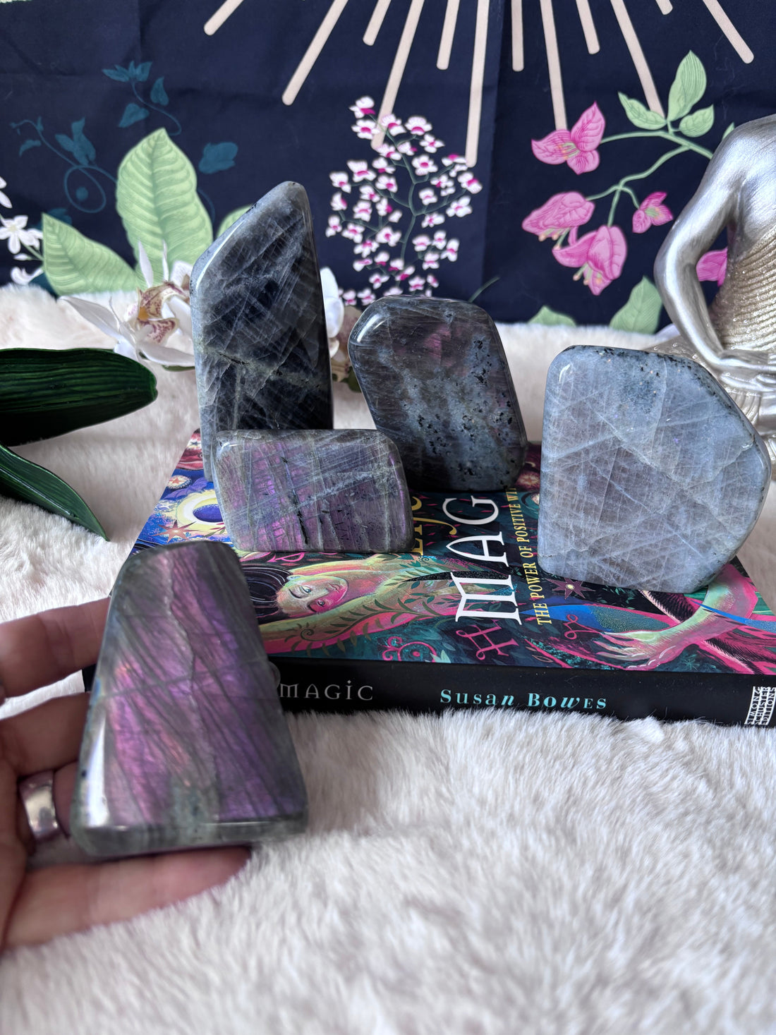 Natural Sunset Labradorite freeform gemstone from Evermore Everlasting with iridescent, colorful flash and smooth polished surface.