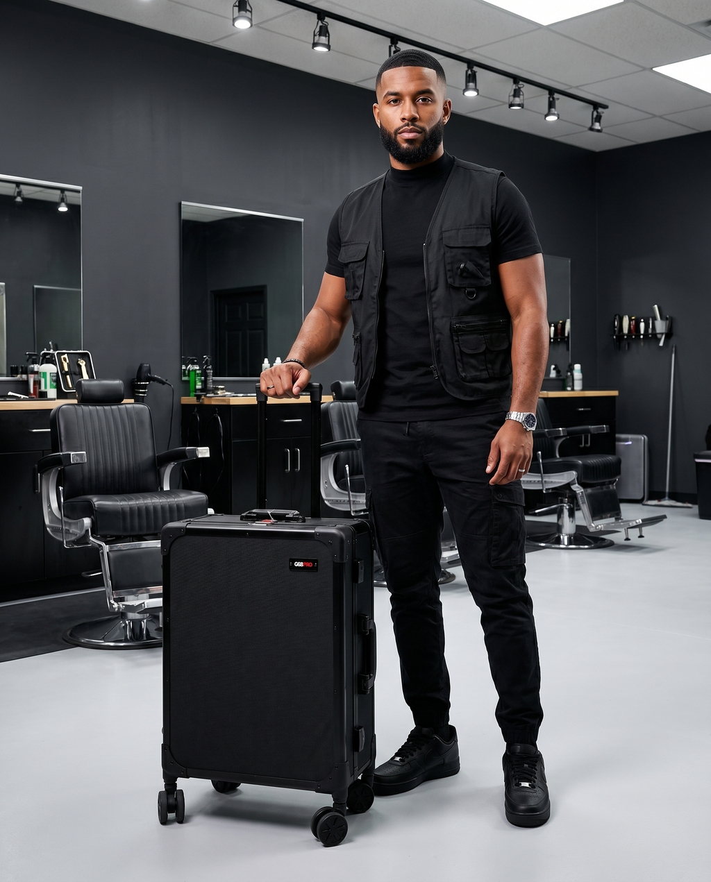Roller Elite Mobile Workstation with LED Mirror & Extending Tray System – OG Black