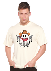 Spun Bamboo Cowboy Ghost unisex bamboo viscose organic cotton short sleeve graphic T-shirt featuring cowboy ghost design for men.