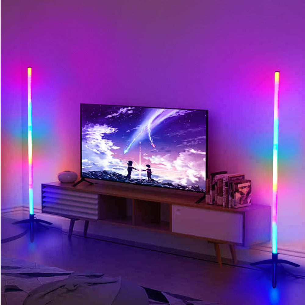 Healthova USB powered LED floor lamp with color-changing remote control, ideal for bedroom, living room, or game room ambient lighting.