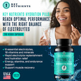 Key Nutrients electrolyte hydration pills in capsule form, showing a close-up of the supplement capsules.