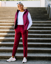 Goal Five Powerstripe mid-rise 28-inch 7/8 length track pant for lifestyle wear, featuring a sleek athletic design and comfortable fit.