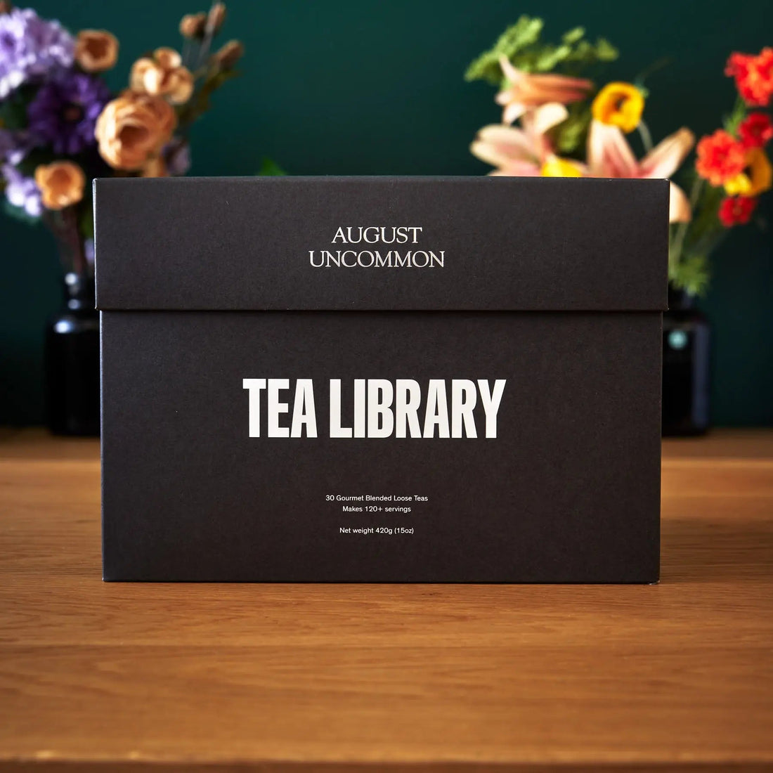 August Uncommon Tea Deluxe 30 Tea Sampler box with a variety of premium loose leaf teas and herbal blends.