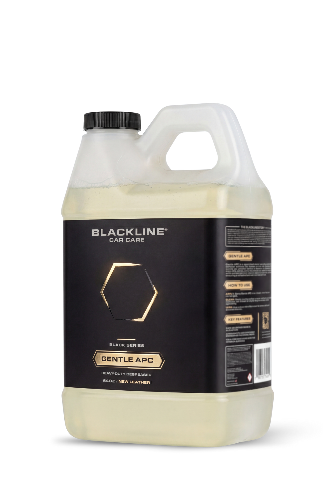 Blackline Car Care BLACKLINE® GENTLE APC all-purpose cleaner bottle with label and spray nozzle for vehicle cleaning.