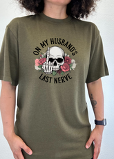 Unisex bamboo and cotton graphic T-shirt with humorous "On My Husband&
