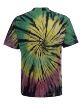 SpectraUSA Dynamite Spiral Tie-Dye T-shirt featuring a colorful spiral pattern on the back.