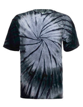 SpectraUSA Shadow Spiral Tie-Dye T-shirt with a vibrant black and gray spiral design on the front.