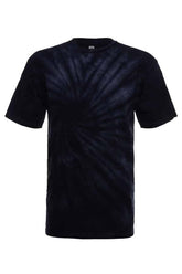 SpectraUSA Midnight Spiral Tie-Dye T-shirt with a single spiral design on front, showcasing dark blue and black colors.