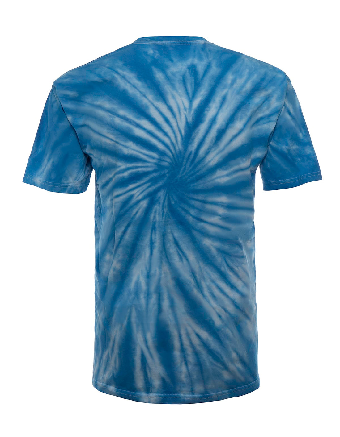 Sky blue single spiral tie-dye tee shirt by SpectraUSA, showcasing a vibrant spiral pattern on the front and back.